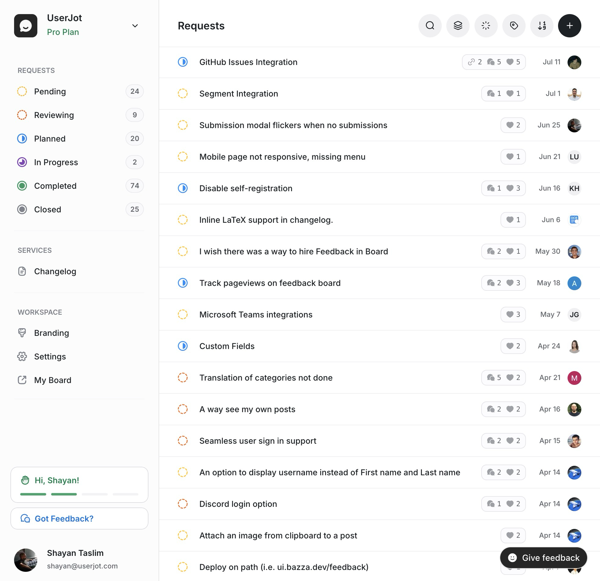 UserJot Dashboard