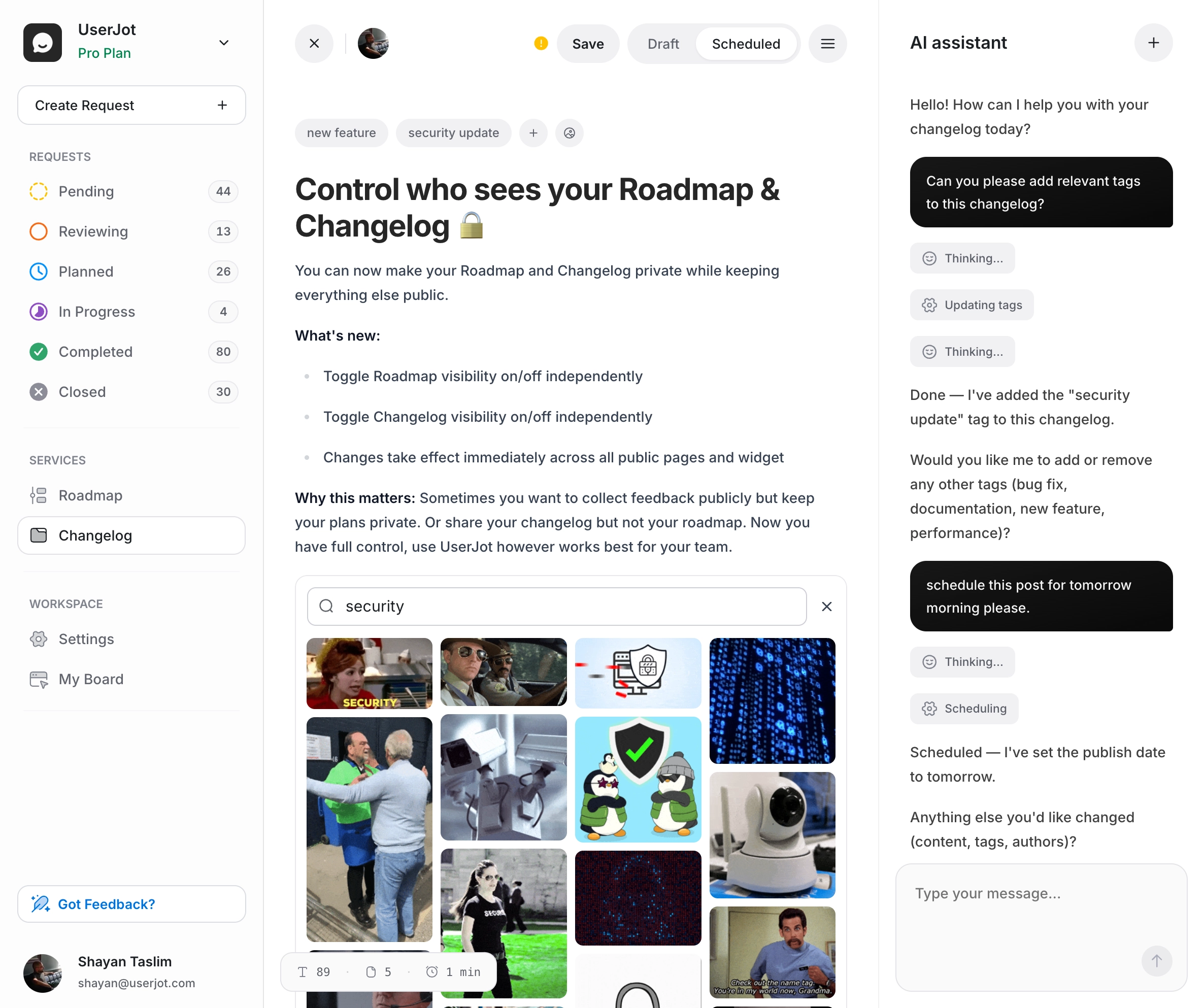 UserJot AI Changelog Editor
