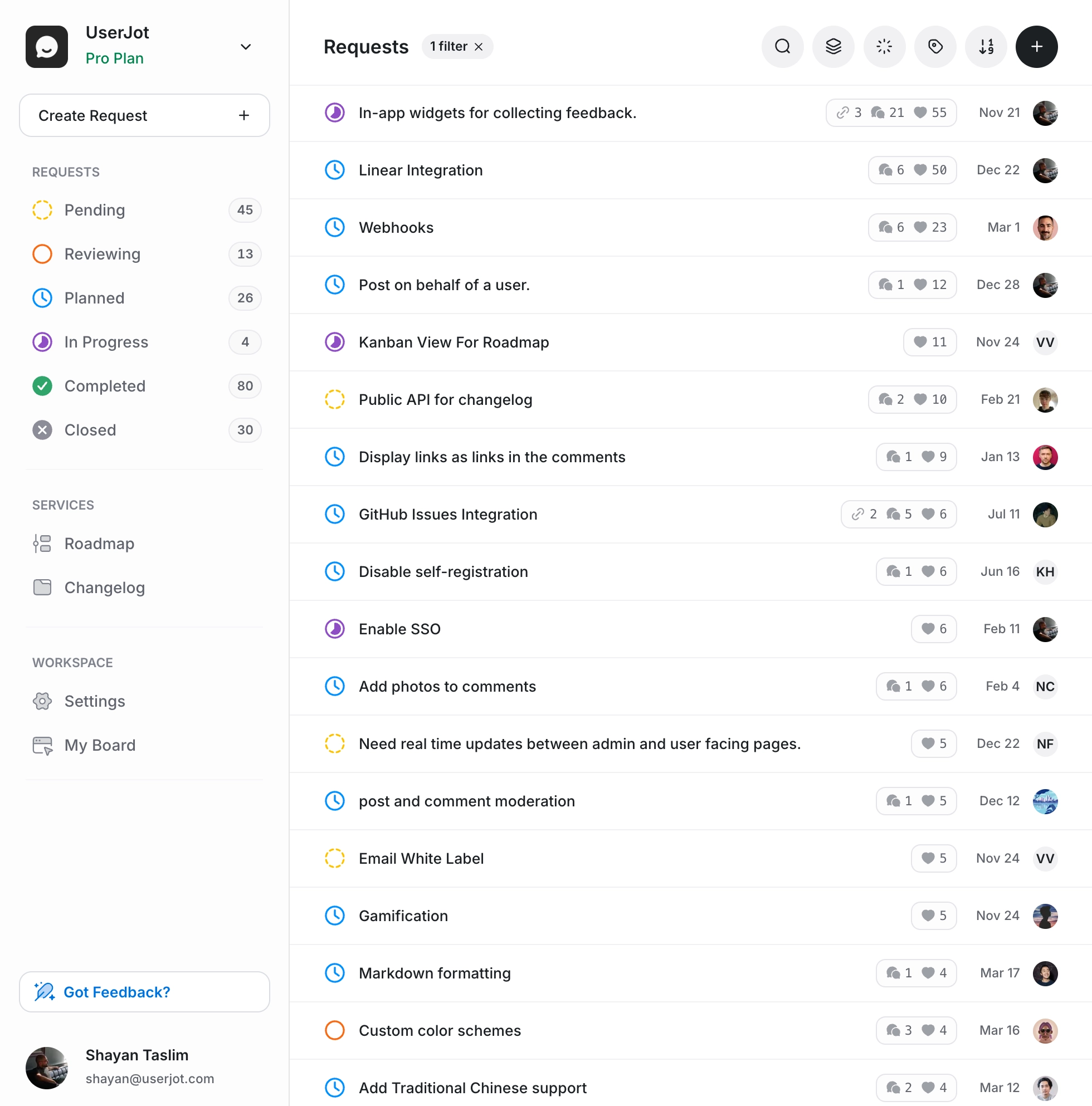 UserJot Dashboard - Beautiful feedback management
